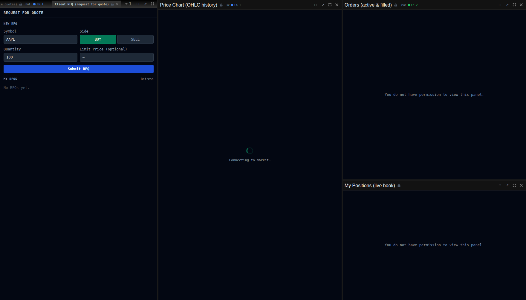 Client RFQ (request for quote) screenshot