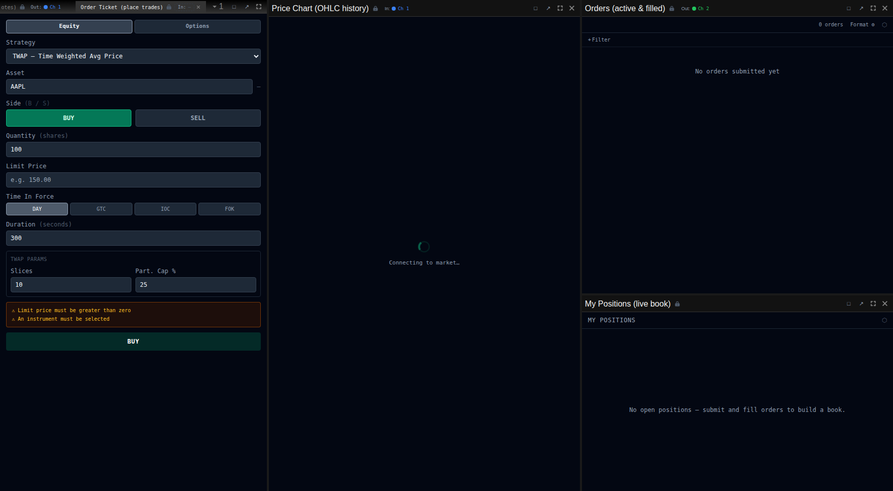 Order Ticket (place trades) screenshot